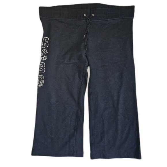 BCBGMaxAzria Black Cotton Capri Sweat Pants with Rhinestone Bling sx L - Picture 1 of 6